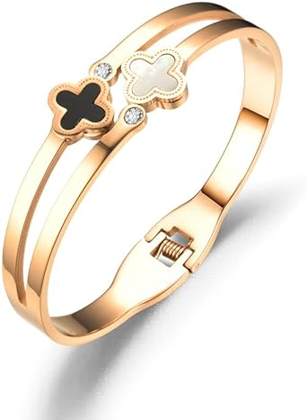 Open Bracelet Stainless Steel Four Leaf Clover Bangle Cuff Bracelet