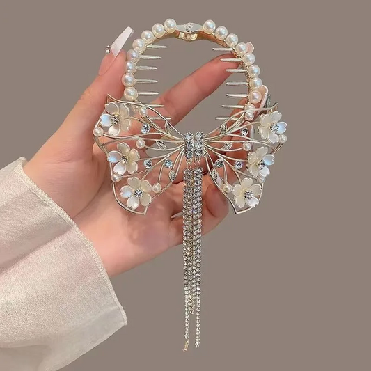 Tassel Pearl Back Head Hairpin Hair Claw Catch Clips Shark Clip